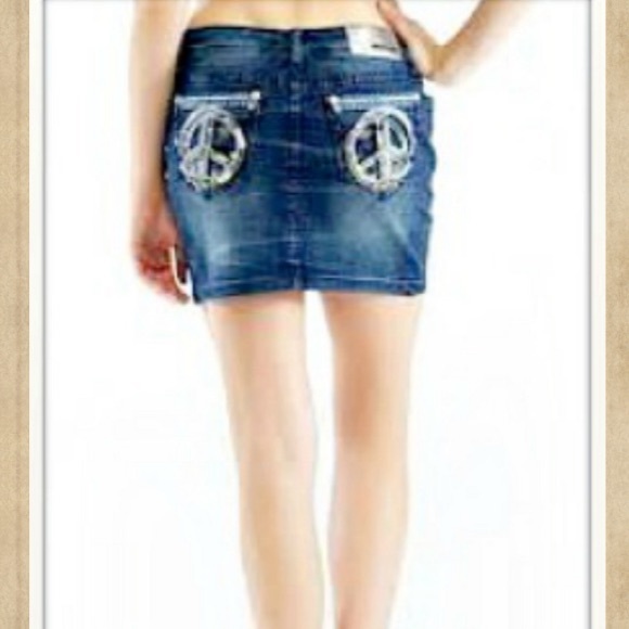 𝅺Grace in LA Embellished Rhinestone Studded  Designer Jean Skirt - Picture 11 of 11